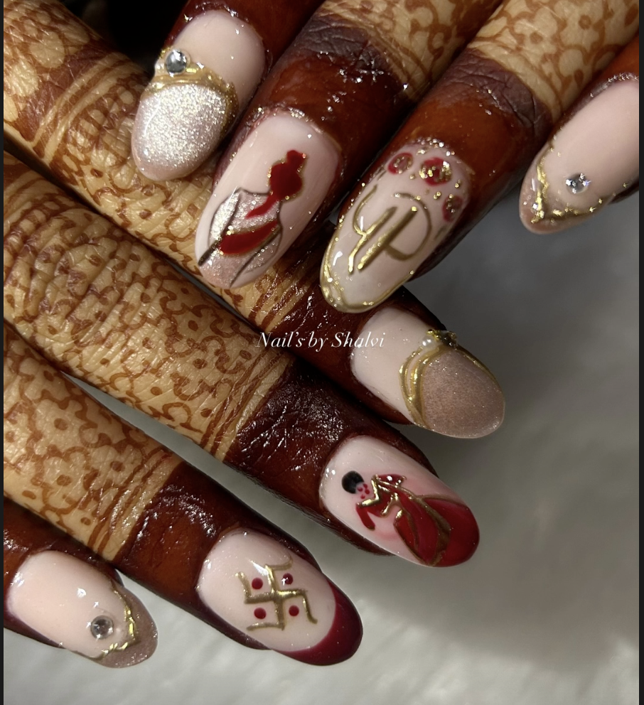 Pink and gold nails